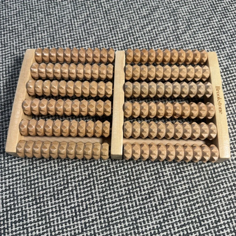 Brookstone Wooden Dual Foot Massager Roller 10-Roller Acupressure Reflexology